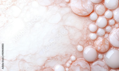 Elegant marble texture with white and peach bubbles