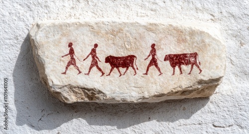 ancient rock art depicting human figures and livestock photo