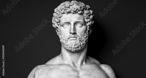 Dramatic black and white portrait of a classical sculpture