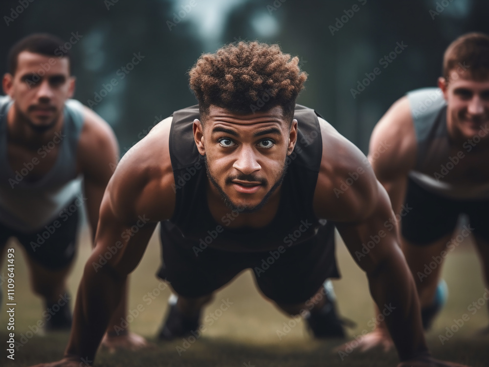 Football players stretching and warming up on the field before a match Football players stretching and warming up on the field before a match