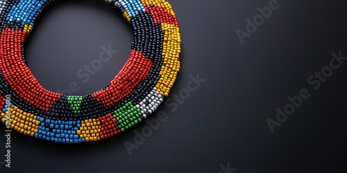 Vibrant african beaded necklace on dark background photo