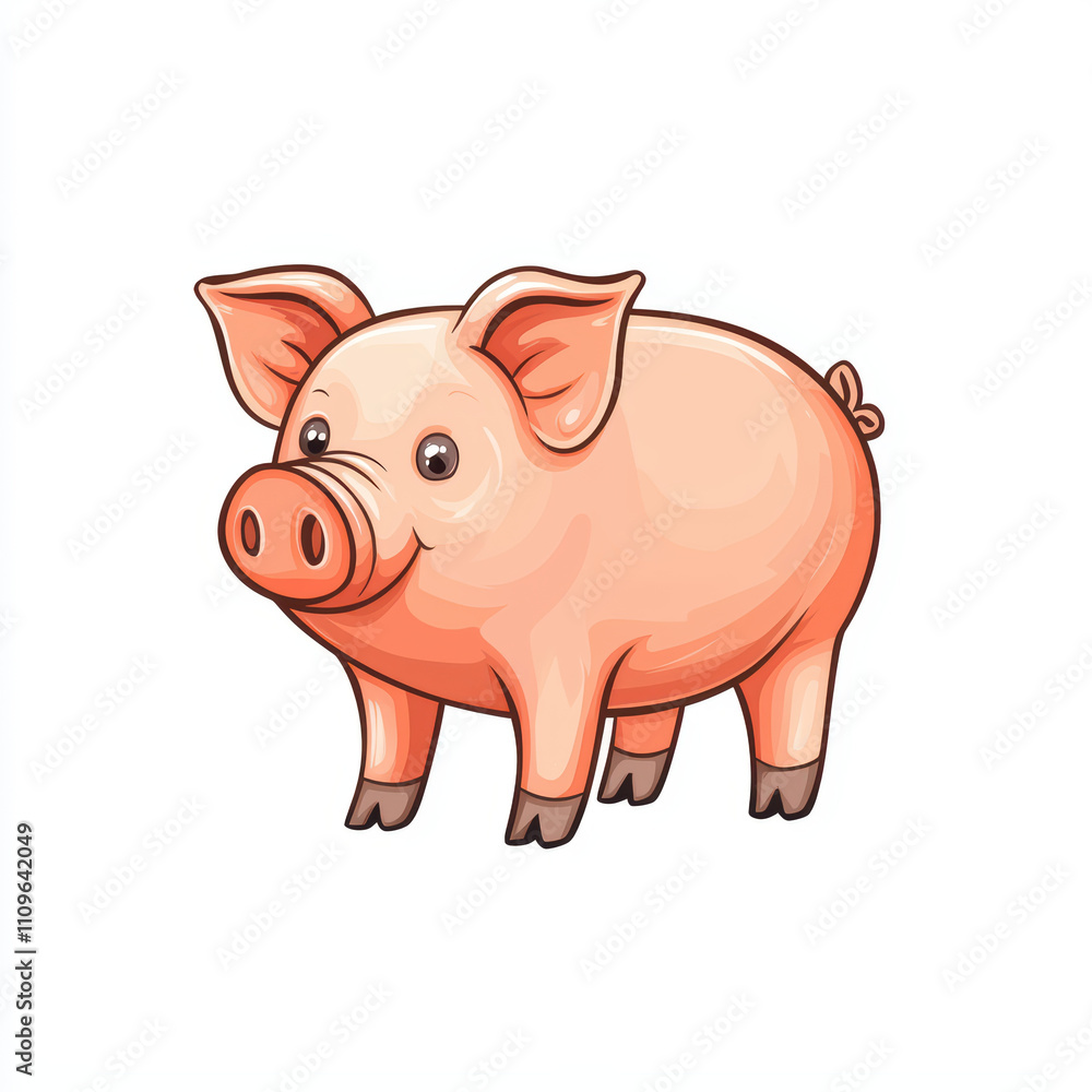 Cute and colorful cartoon pig with cheerful expression, standing on white background. This adorable pig is perfect for children illustrations or farm themed designs Cute and colorful cartoon pig with cheerful expression, standing on white background. This adorable pig is perfect for children illustrations or farm themed designs