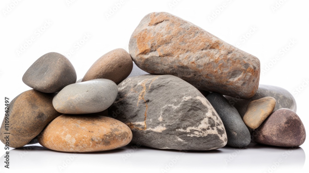 Collection of Smooth River Rocks on White Background Collection of Smooth River Rocks on White Background