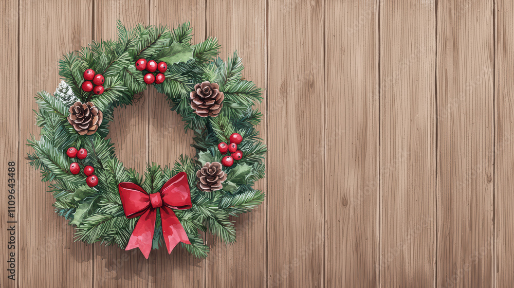 Festive Christmas wreath with pinecones, red berries, and bow. Perfect for holiday decor, adding warmth and cheer to any space Festive Christmas wreath with pinecones, red berries, and bow. Perfect for holiday decor, adding warmth and cheer to any space