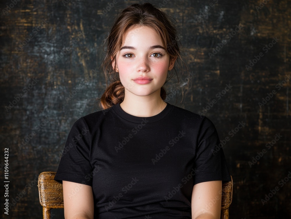 young woman with dark hair wearing black shirt young woman with dark hair wearing black shirt
