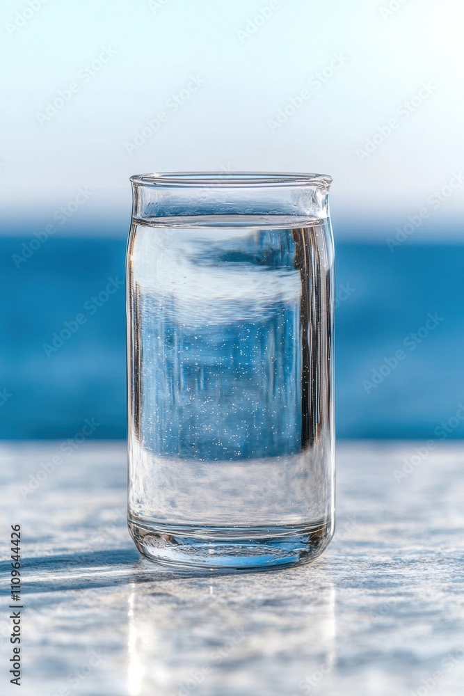 Glass of refreshing water on a reflective surface Glass of refreshing water on a reflective surface