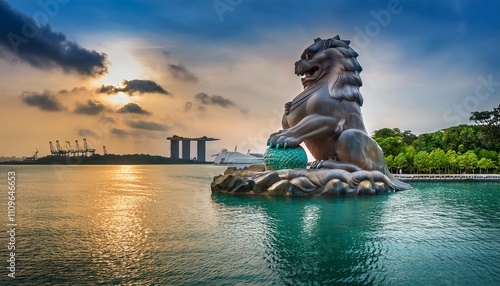 merlion statue on sentosa island in singapore photo