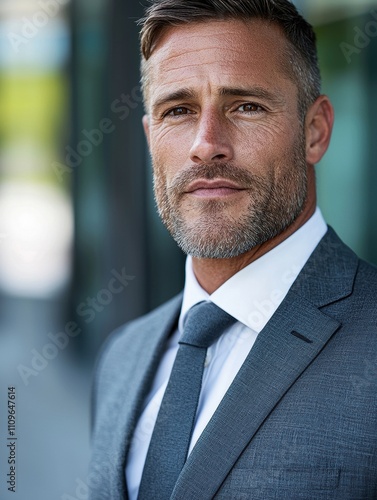 Serious businessman with beard looking thoughtful