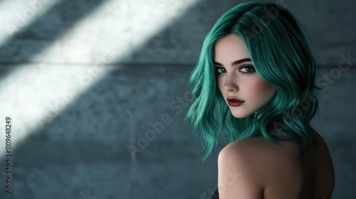 Striking woman with vibrant green hair