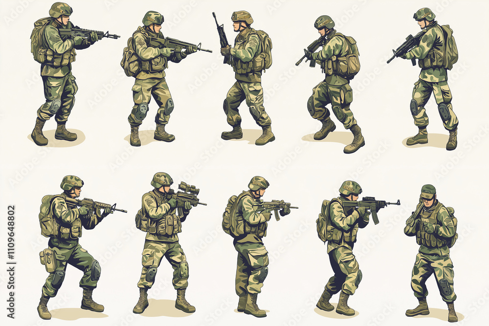 Soldaten in verschiedenen Posen und Uniformen
Soldaten in verschiedenen Posen und Uniformen
