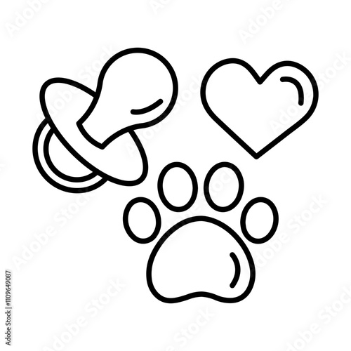 Kid Pet Friendly – Paw, Heart, and Pacifier Representing Safe and Comfortable Design