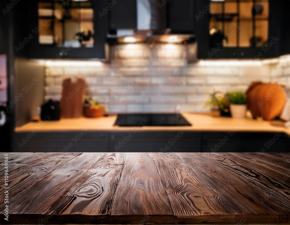 wooden table background of free space for your decoration and blurred background of kitchen copy space dark mood interior kitchen furniture wooden table background of free space for your decoration and blurred background of kitchen copy space dark mood interior kitchen furniture
