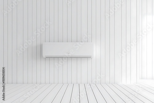 Air conditioner on white wall room interior background photo