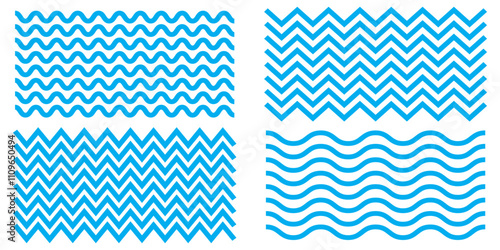 Wave line and wavy zigzag lines. Black underlines wavy curve zig zag line pattern in abstract style. Geometric decoration element. Vector illustration.