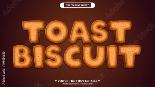 Toast biscuit 3d typography style editable vector text effect for pastry shop