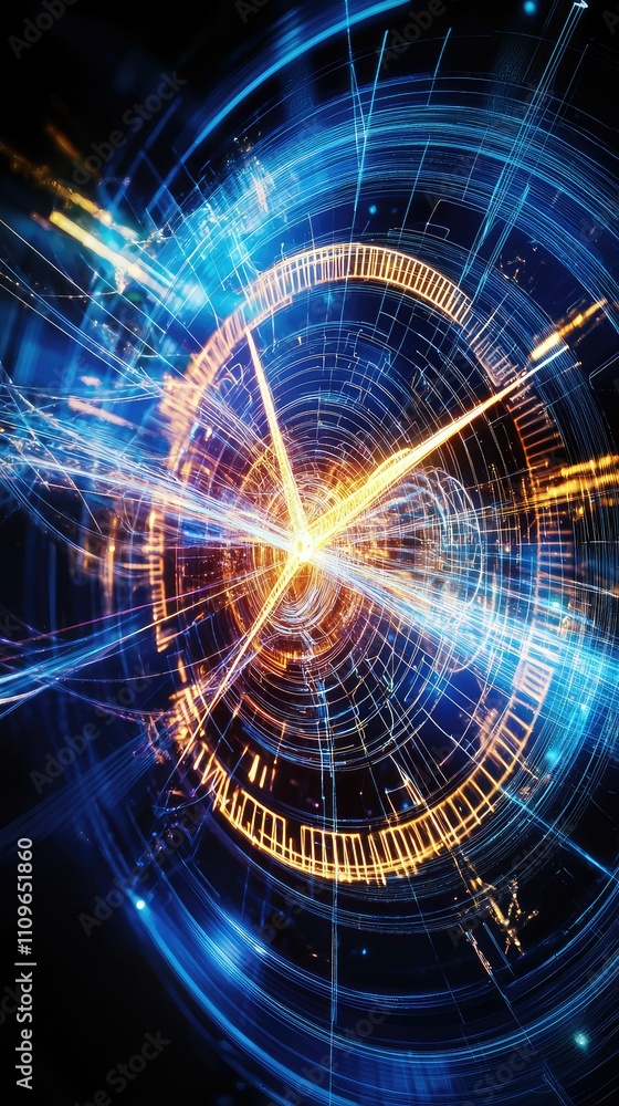 Fototapeta premium Abstract Vibrant Digital Motion with Circular Patterns and Radiant Light Trails Representing Technology and Innovation in a Futuristic Environment