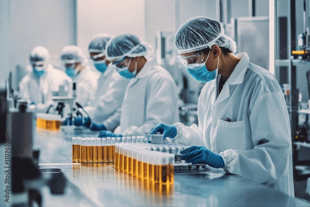 custom made wallpaper toronto digitalIn a busy pharmaceutical production line, workers in lab coats and masks are conducting quality control for medication vials, ensuring the safety and efficacy of the products being manufactured