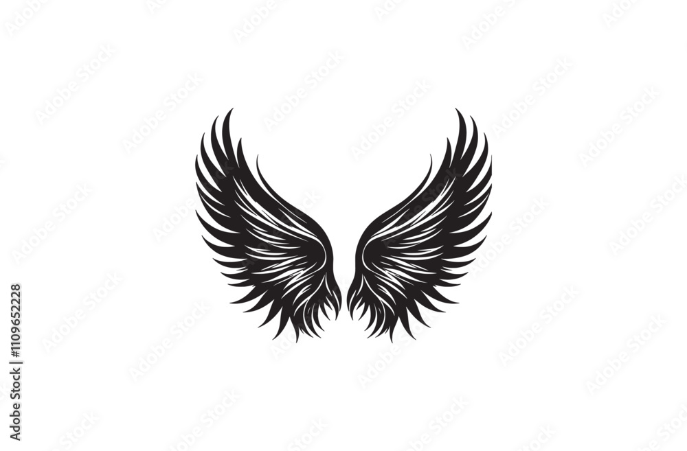 Fototapeta premium Elegant Angel Wings Black Vector Silhouette