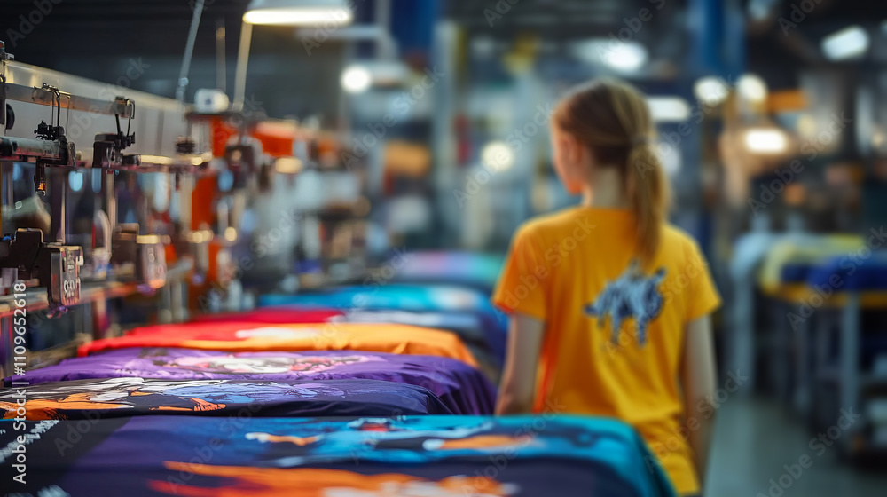 woman working in a t-shirt design factory woman working in a t-shirt design factory