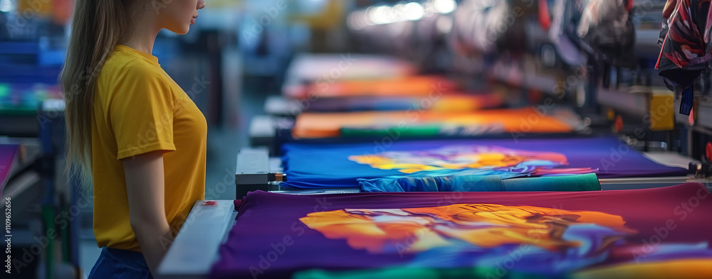Obraz premium woman working in a t-shirt design factory