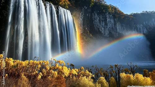 Majestic Waterfall with a Rainbow