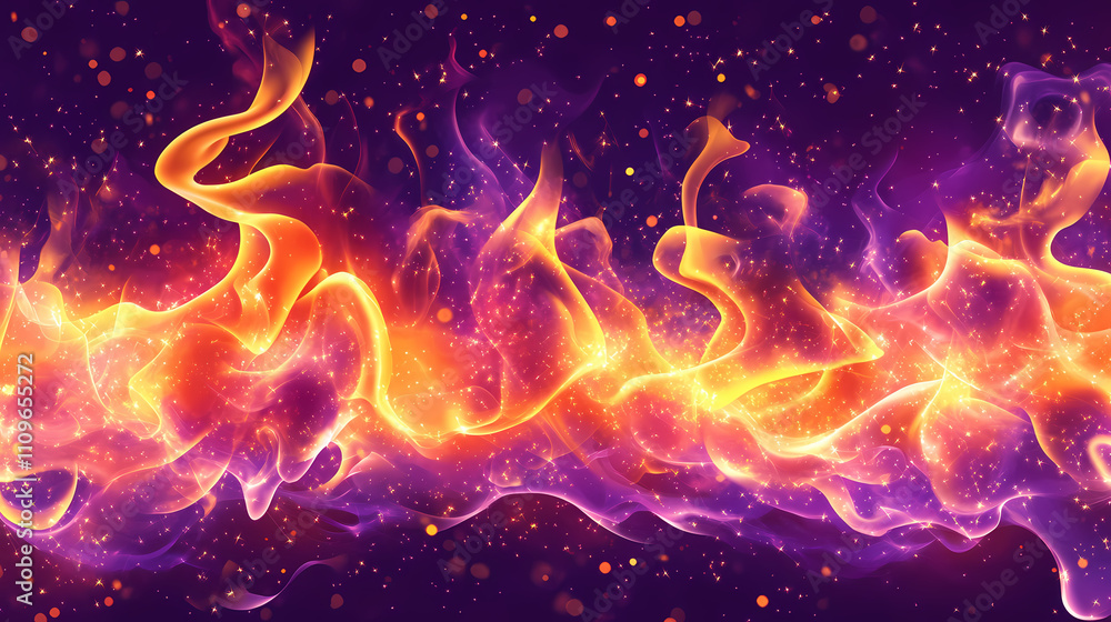 Purple and orange fire shapes with shimmering particles background. Plasma. Illustration Purple and orange fire shapes with shimmering particles background. Plasma. Illustration