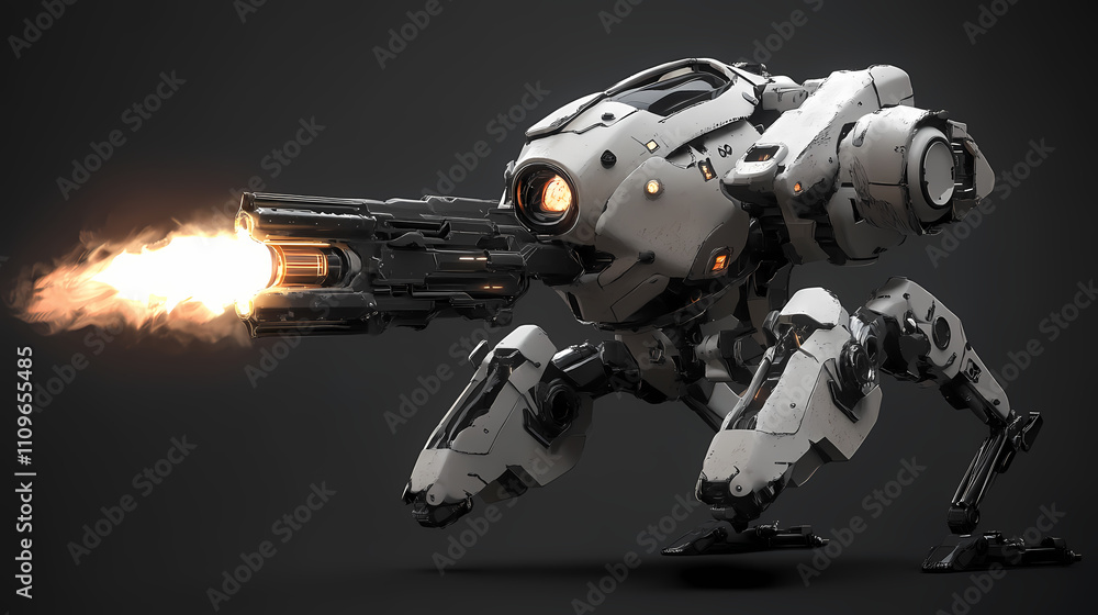 Fototapeta premium Render of a futuristic mech warrior in advanced battle suit with plasma gun. mecha battle. illustration. Plasma. Illustration