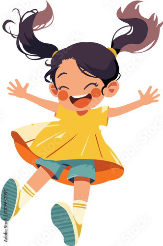 Happy Little Girl Jumping- illustrator, isolate.