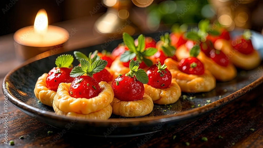 Festive platter of Norwegian gravlaks, candlelight