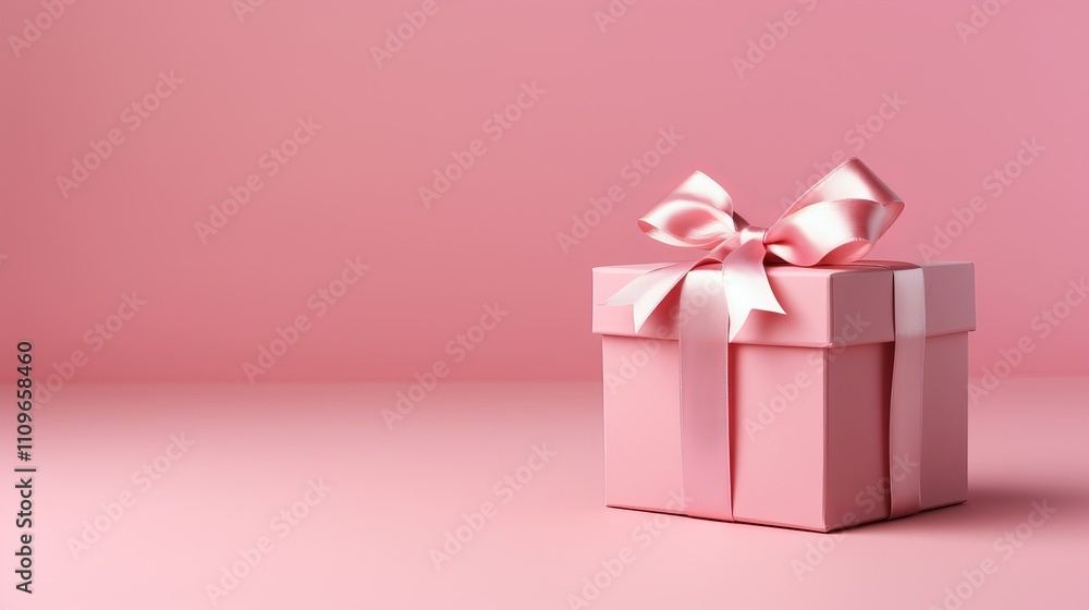 Beautiful pink gift box with satin ribbon on soft pink backdrop. Generative AI Beautiful pink gift box with satin ribbon on soft pink backdrop. Generative AI