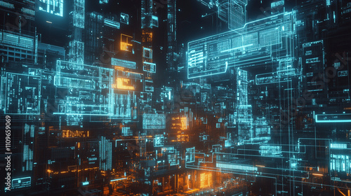 Wallpaper Mural Futuristic Digital Cityscape  Abstract Tech Background Torontodigital.ca