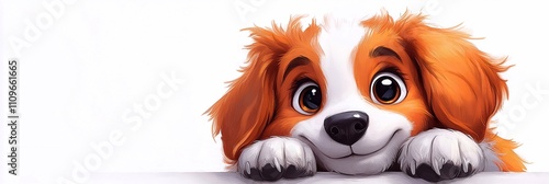 This delightful drawing captures a brown and white puppy peering from the side with big, gleaming eyes and a sweet smile. The minimalist white background emphasizes its cheerful personality.






