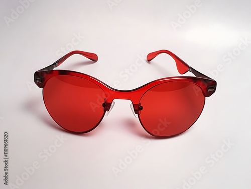 Stylish red sunglasses isolated on white background, vibrant and sharp, perfect clipping path 32k, full ultra hd, high resolution photo