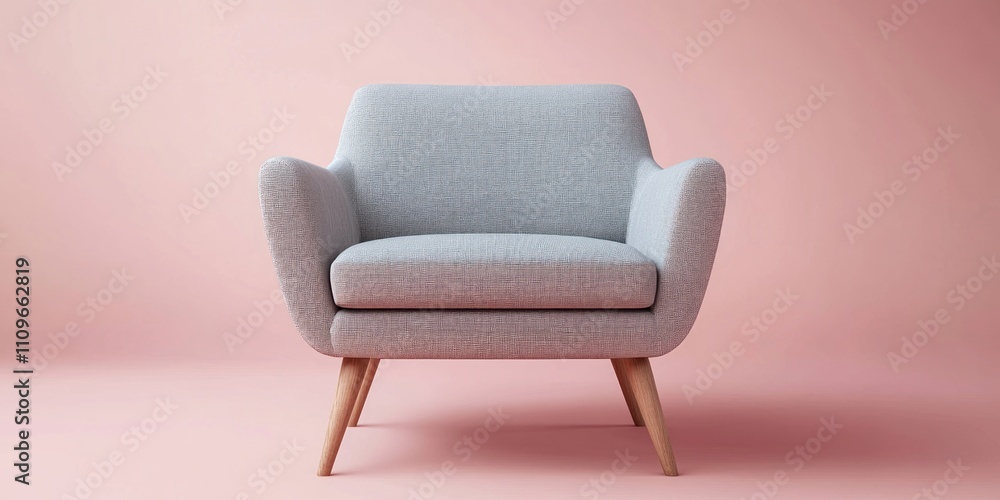 Light grey armchair on pink background. Light grey armchair on pink background.