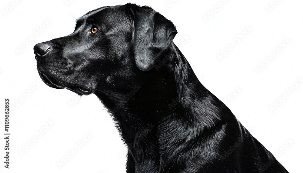 Black dog close-up portrait in high resolution on simple white background. Black dog close-up portrait in high resolution on simple white background.