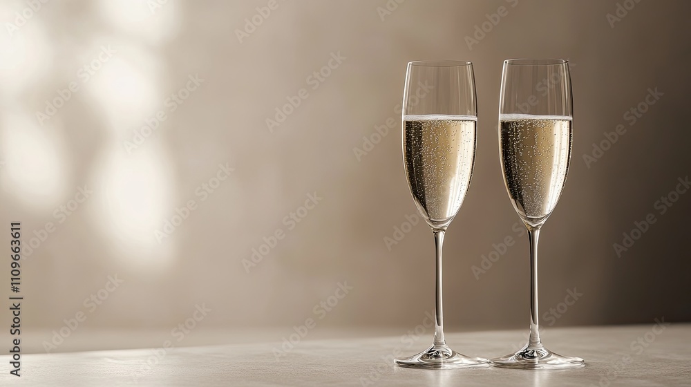 A pair of champagne glasses, on a plain background. A pair of champagne glasses, on a plain background.
