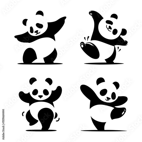 Cute dancing panda vector Negative space 