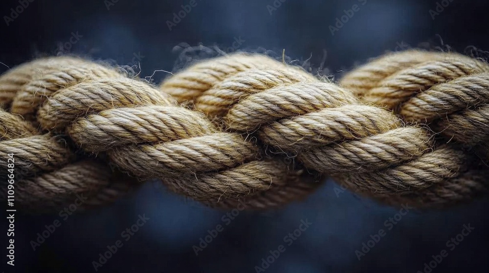 Close-Up of a Twisted Rope Showing Intricate Details of Natural Fiber and Textures, Ideal for Themes of Strength, Connection, and Maritime Activities Close-Up of a Twisted Rope Showing Intricate Details of Natural Fiber and Textures, Ideal for Themes of Strength, Connection, and Maritime Activities