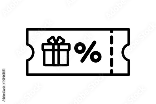 Gift voucher coupon icon. Promo code coupon. Business, sale, discount, special offer, promotion, redeem concepts. Outlined vector design isolated illustration.