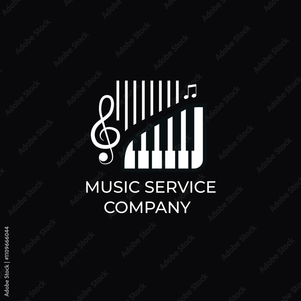 Music logo, piano keys, modern typography, sleek black background. Music logo, piano keys, modern typography, sleek black background.