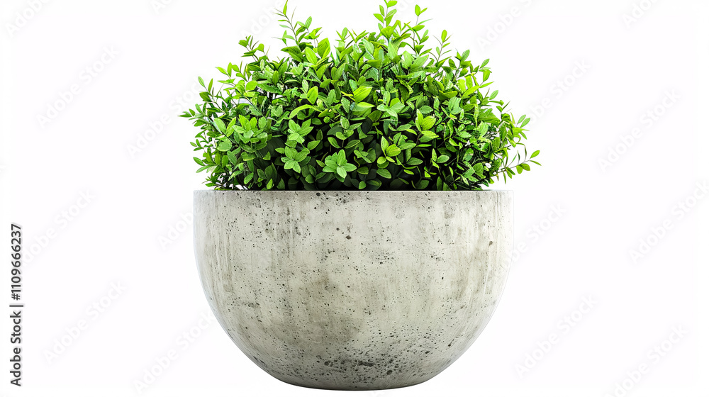 Green plant in a pot, isolated on white background; foliage cutout in a stone plant pot Green plant in a pot, isolated on white background; foliage cutout in a stone plant pot