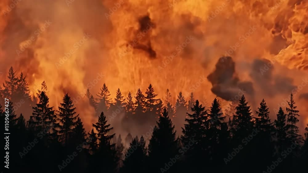 Wildfire burning through forest on horizon Wildfire burning through forest on horizon