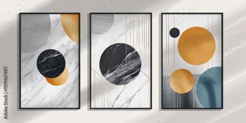 This is a stylish 3D illustration that features minimalist wall art showcasing various marble shapes as well as circles. It is an ideal choice for modern decor lovers who appreciate clean aesthetics