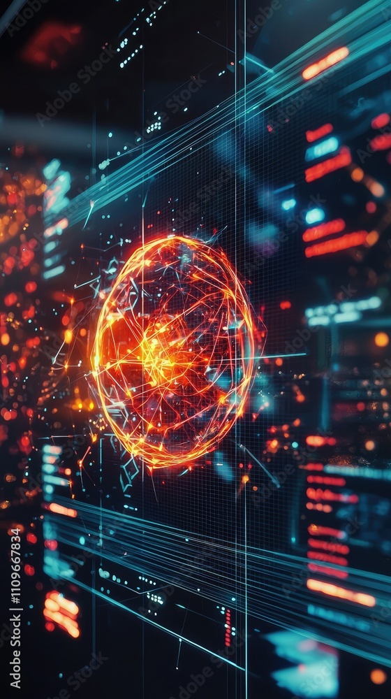 Fototapeta premium Futuristic Abstract Visualization of a Digital Sphere with Dynamic Particles and Data Flow in a High-Tech Environment for Modern Technology Concepts