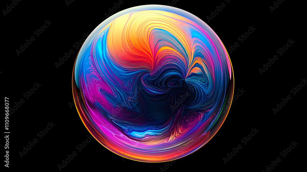 A beautiful iridescent holographic soap bubble, black background. Plasma. Illustration A beautiful iridescent holographic soap bubble, black background. Plasma. Illustration