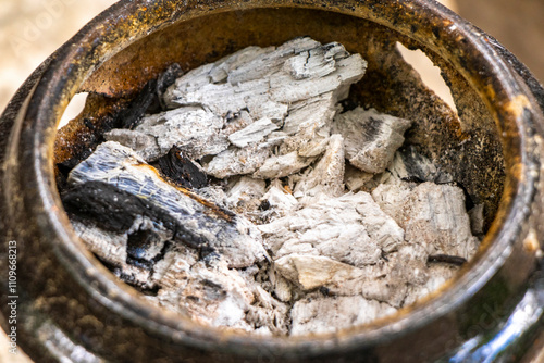 Copal smoked in a container in Playa del Carmen Mexico. photo