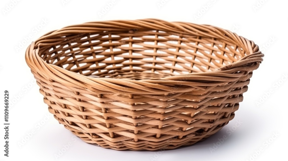A Close-Up Shot of a Wicker Basket, Empty and Ready for Use. Perfect for Home Decor, Rustic Charm, and Natural Textures. A Close-Up Shot of a Wicker Basket, Empty and Ready for Use. Perfect for Home Decor, Rustic Charm, and Natural Textures.
