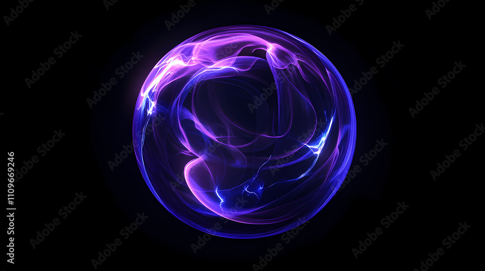 Blue electric sphere plasma ball lightning abstract background, with lightning in the dark. 3d rendering. Plasma. Illustration Blue electric sphere plasma ball lightning abstract background, with lightning in the dark. 3d rendering. Plasma. Illustration