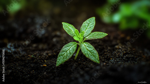 Tiny Sprout Emerging from Dark Soil New Life Growth Nature