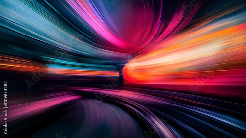 A dramatic shot of high-speed trains racing along the tracks, with motion blur accentuating the rapid movement, set against a vivid backdrop for an exciting visual effect